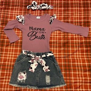 Trendy Lavender Top and Denim Skirt Set